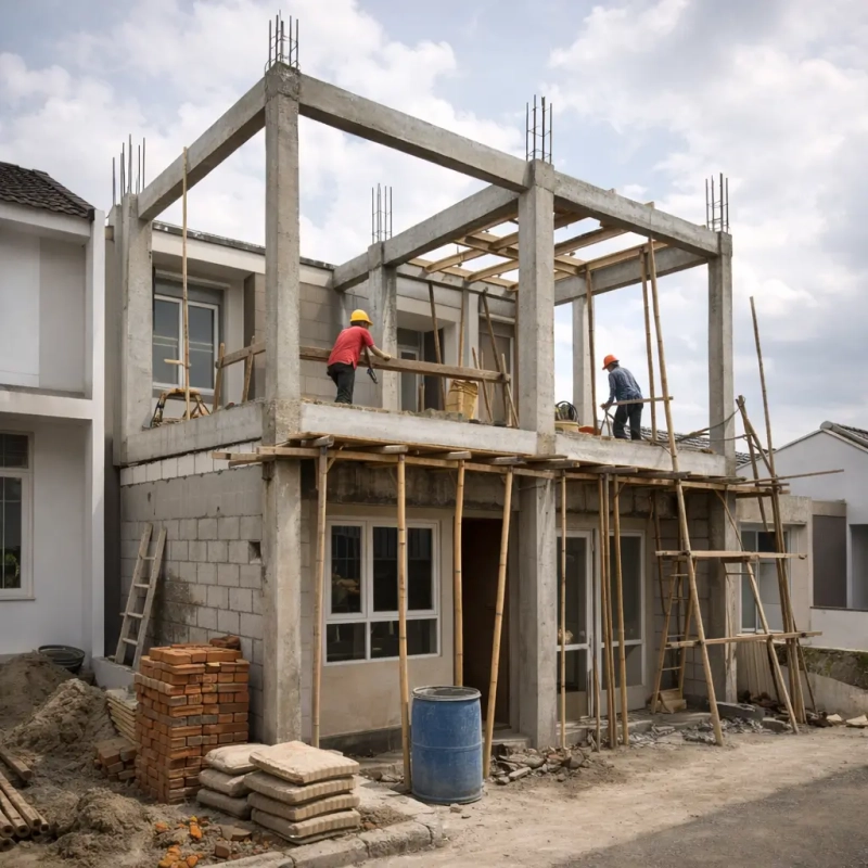 Pembangunan lantai dua rumah tipe 36