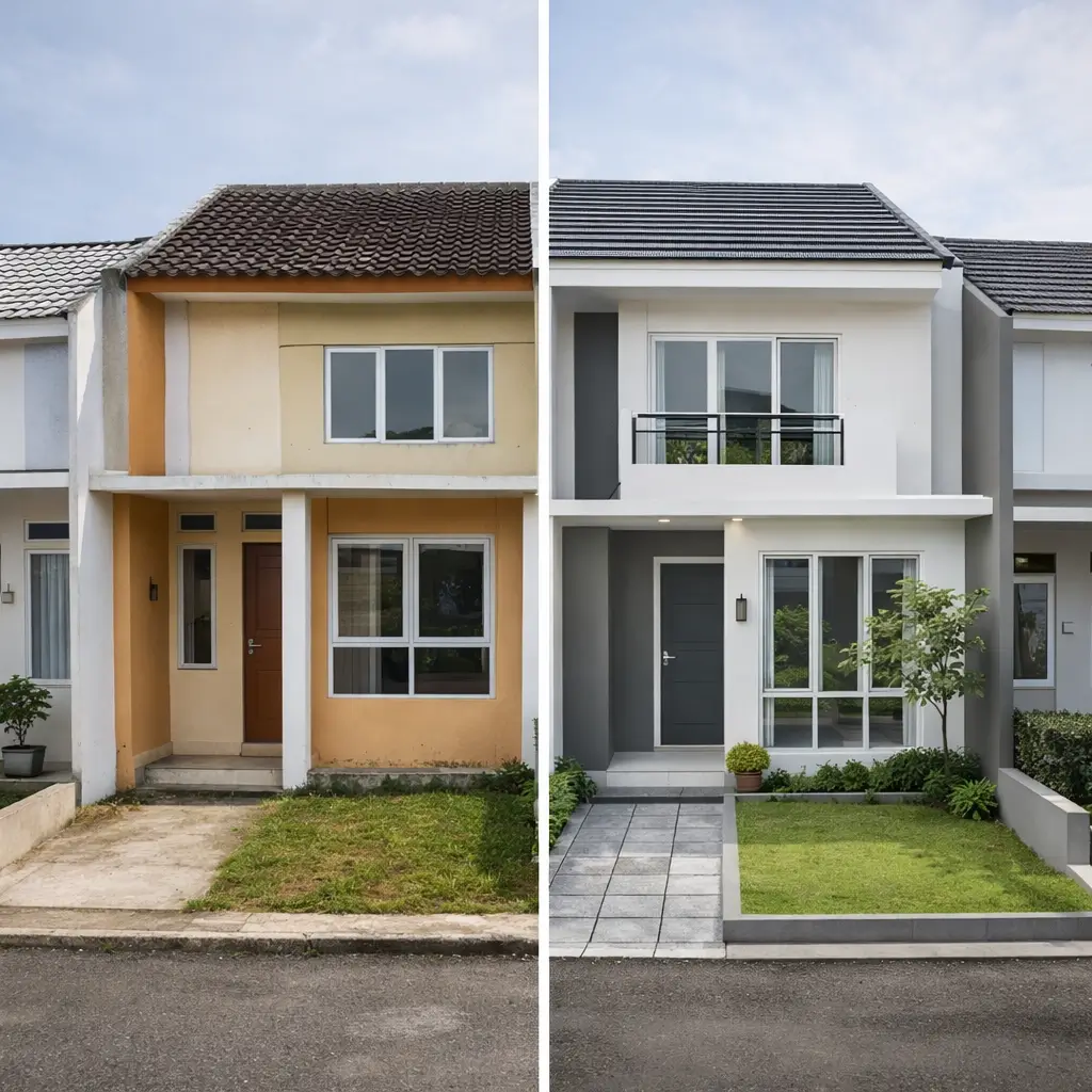 Perbandingan rumah sebelum dan sesudah renovasi