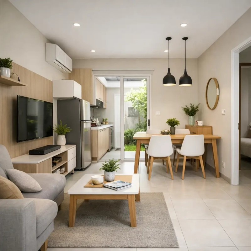 Ruang tamu dan makan minimalis modern