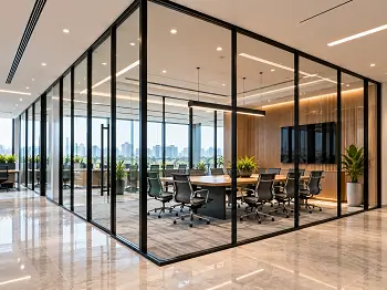 Partisi kaca untuk ruang kantor dengan tampilan modern
