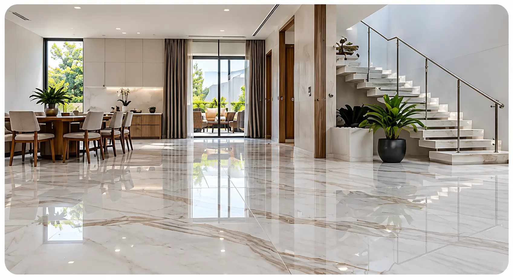 Lantai granit 60x120 pada interior rumah modern
