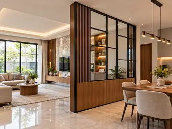 Partisi interior modern untuk membagi ruang rumah dan kantor
